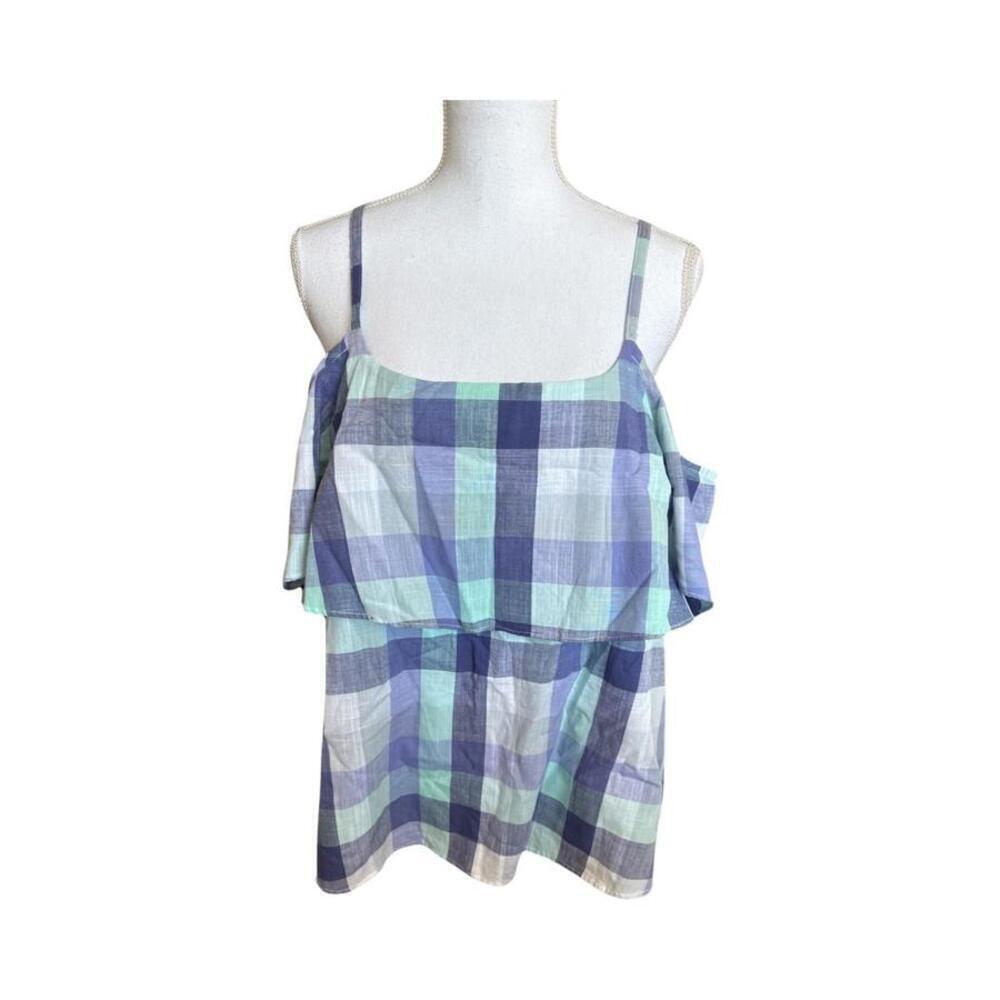 Bobeau Teal Purple White Boho Cropped Summer Top Size L. New